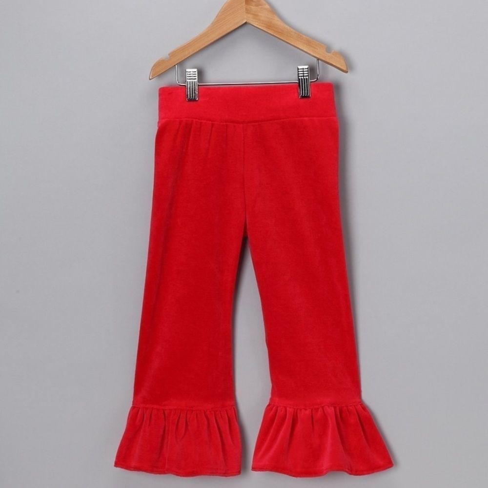 Servane Barrau Red Velvet Flair Ruffle Bottom Pants Girls Toddler Sz 4-5 New